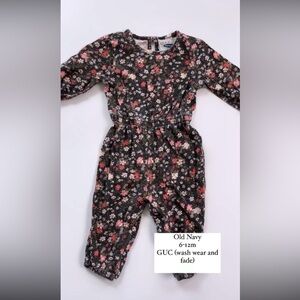 Old Navy Black and Pink Floral Jumpsuit